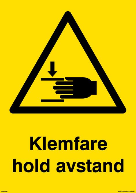 Hovedbilde Fareskilt - Klemfare hold avstand med symbol og tekst