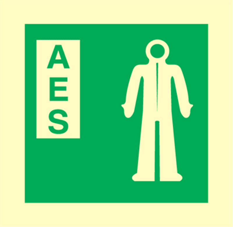 Oppbevaring av AES eksponeringsdrakt - IMO skilt med symbol