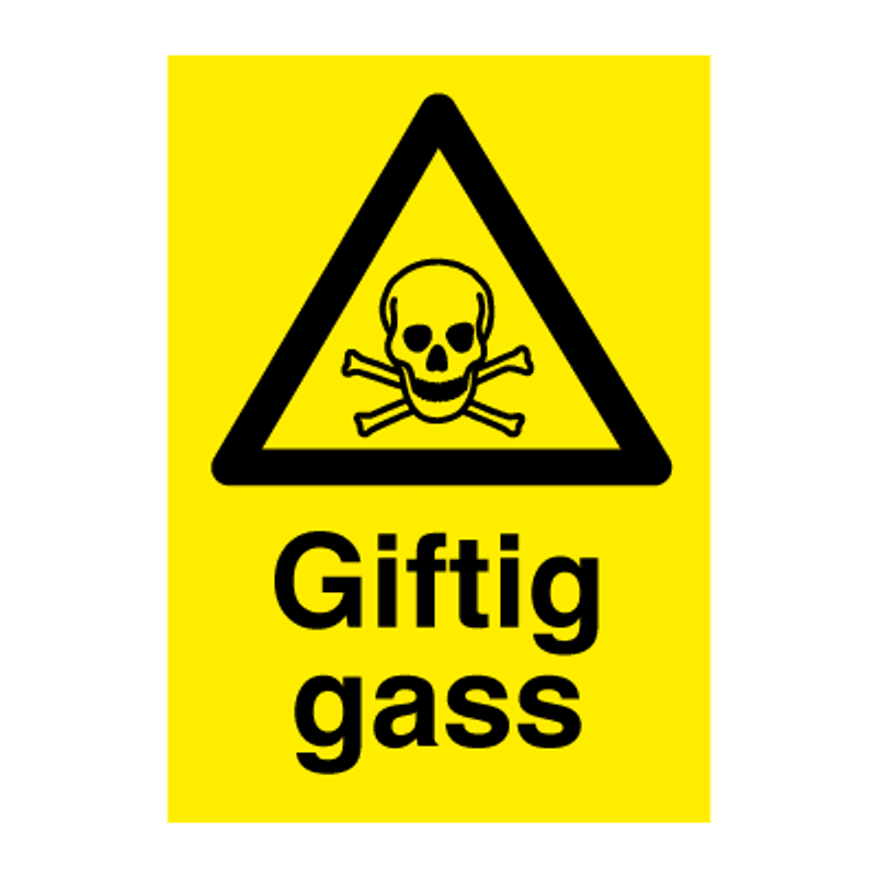 Giftig gass - Fareskilt med symbol og tekst