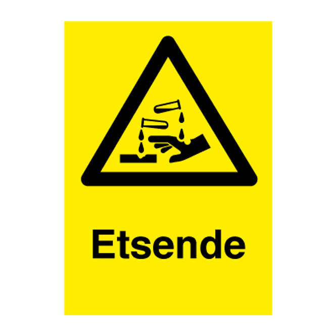 Hovedbilde Etsende - Fareskilt med symbol og tekst