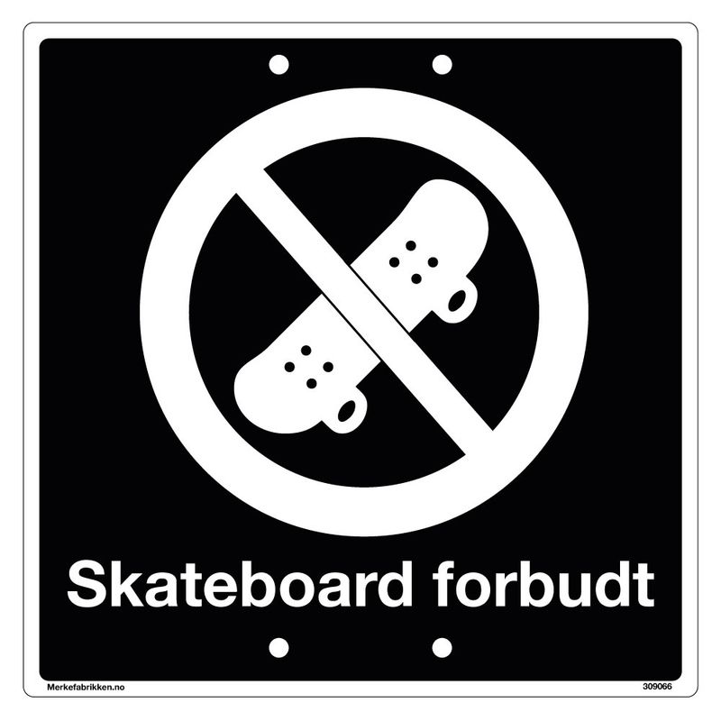 Skateboard forbudt privatrettslig skilt med symbol og tekst