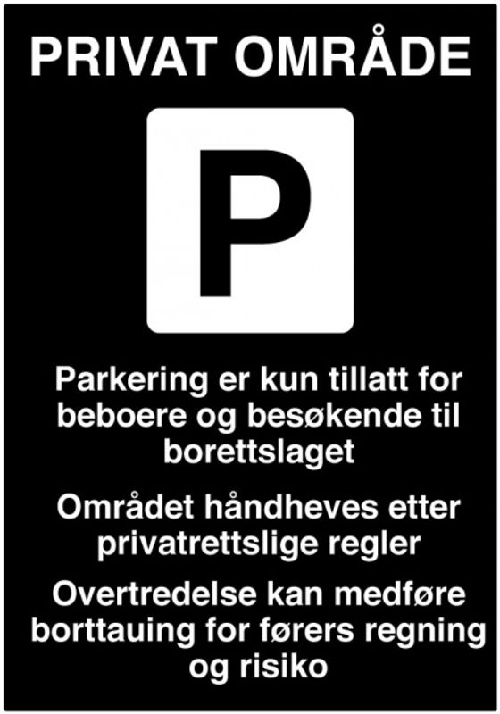 Privat område - Parkeringsskilt for borettslag med symbol