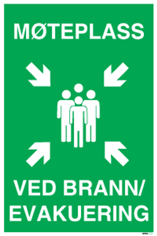 Skilt Møteplass brann - evakuering 400 x 600 mm