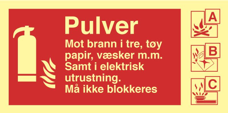Brannskilt for brannslukker med pulver
