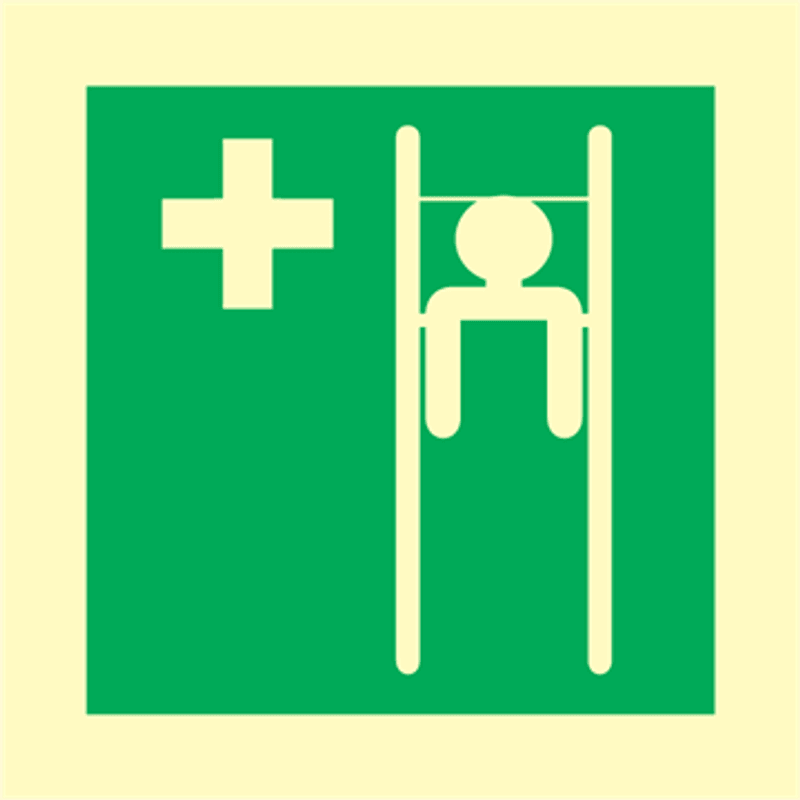 Oppbevaring av førstehjelpsbåre - IMO skilt med symbol