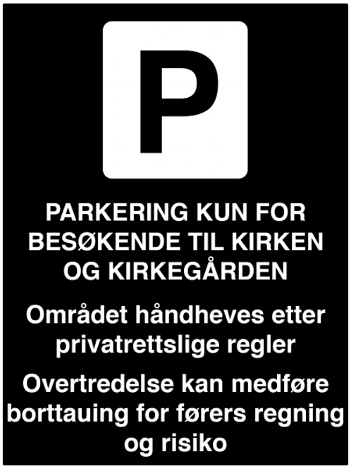 Hovedbilde Privatrettslig parkeringsskilt for kirker