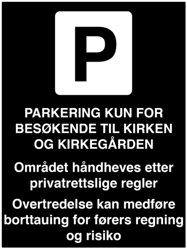 Privatrettslig parkeringsskilt for kirker