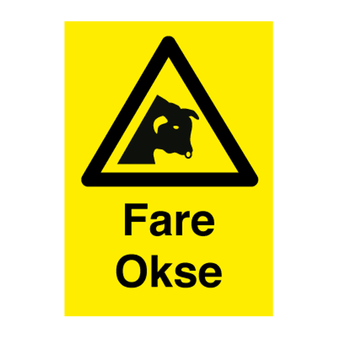 Hovedbilde Okse - Fareskilt med symbol og tekst