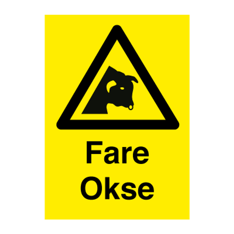 Okse - Fareskilt med symbol og tekst