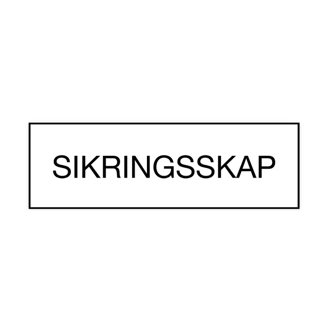 Hovedbilde Merkeskilt for sikringsskap hvit med sort tekst
