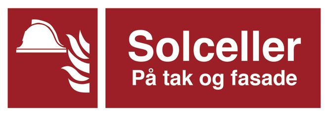 Hovedbilde Solceller på tak og fasade - Brannskilt med symbol og tekst