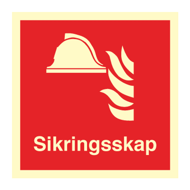 Hovedbilde Sikringsskap - brannskilt med symbol og tekst