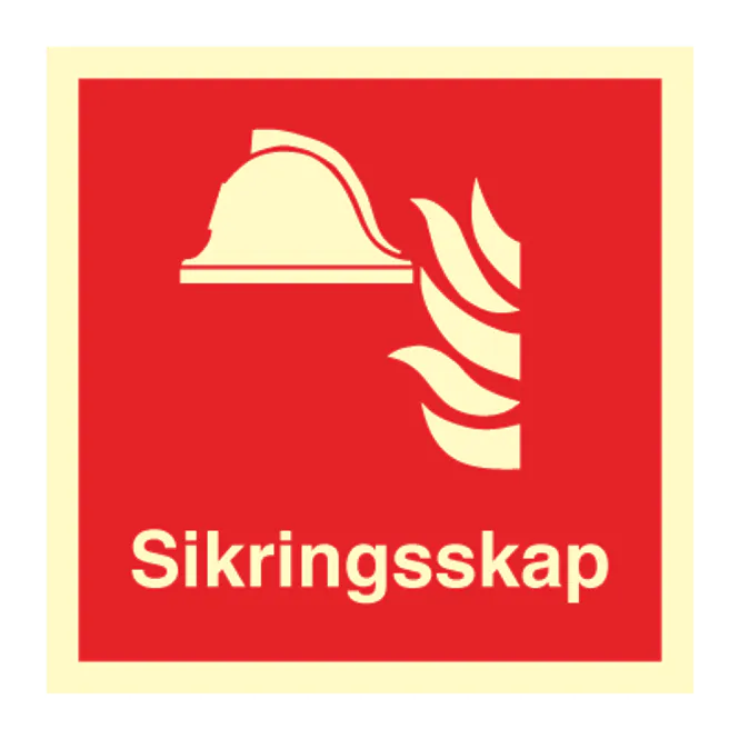 Hovedbilde Sikringsskap - brannskilt med symbol og tekst