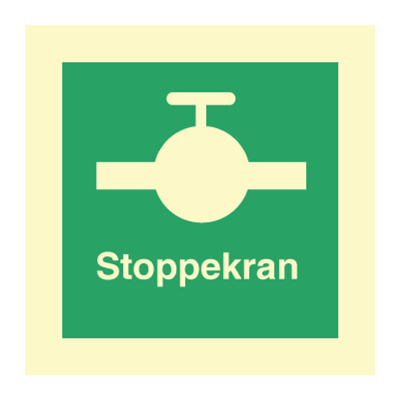 Stoppekranskilt - Nødskilt med symbol og tekst