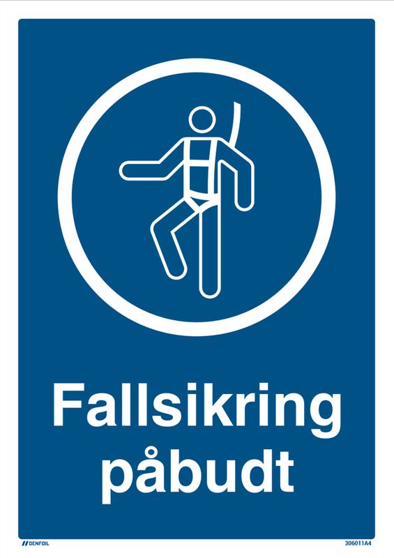 Påbudt med Fallsikring - HMS Påbudsskilt - 210 x 297 mm