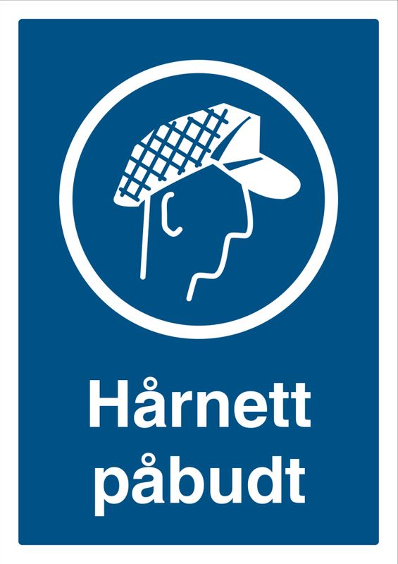 Påbudt med Hårnett - HMS Påbudsskilt - 210 x 297 mm