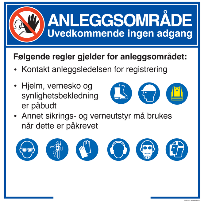 Hovedbilde Byggeplasskilt - Anleggsområde-skilt med logo 1x1 m