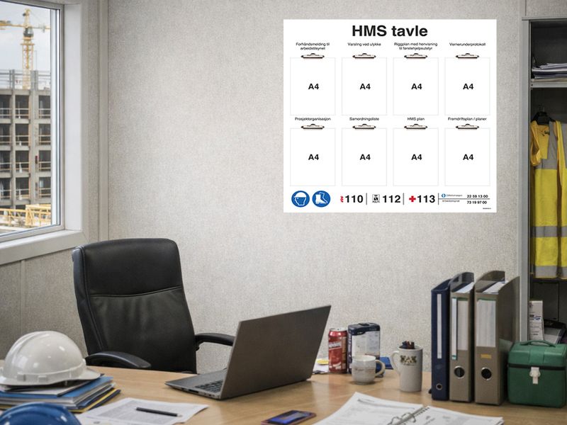 HMS tavle i aluminium med klyper 1000 x 1000 mm