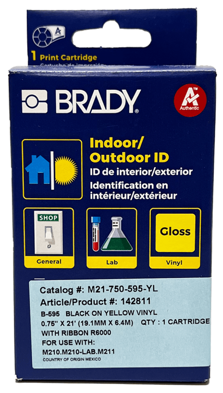 Gul Vinyltape for Brady M210 Merkemaskin – 19,1 mm x 6,4 m