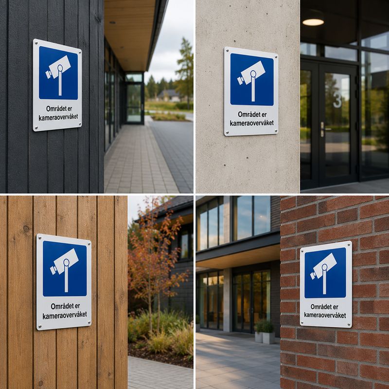 Området er kameraovervåket skilt med symbol og tekst