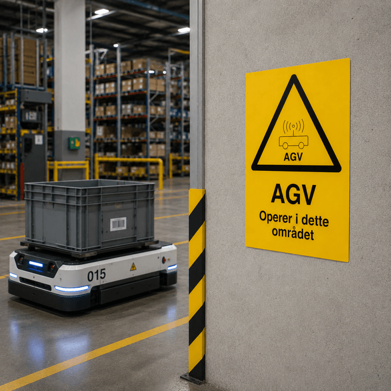 Varselskilt - AGV opererer i dette området 