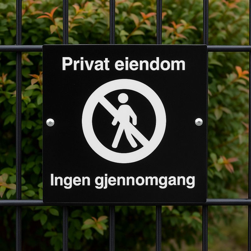 Privat eiendom, ingen gjennomgang - skilt 500 x 500 mm